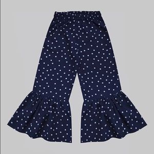 Navy Blue & White Polka Dot Boho Ruffle Pants